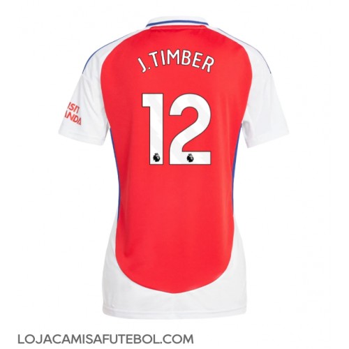 Camisa de Futebol Arsenal Jurrien Timber #12 Equipamento Principal Mulheres 2024-25 Manga Curta